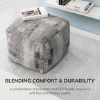 Anji Mountain 100% Handmade & Handcrafted Comfortable Home Décor Pouf Ottoman Footrest for Living Room, Bedroom, Nursery, Kidsroom, Patio Furniture - Slate Filigree