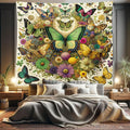 Ambesonne Boho Tapestry King Size, Dancing Moth and Butterfly with Colorful Leafy Jumble Flowers Witchcore, Wall Hanging Bedspread Bed Cover Wall Decor, 104" X 88", Fern Green Lilac Orange