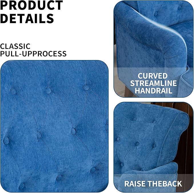 KEIKI Upholstered Accent Chair for Living Room and Bedroom,Heavy-Duty Fabric Armchair with Reinforced Wood Frame, Supportive Seat Cushion, Stable Retro Legs, Lounge Chair for Reading, Work