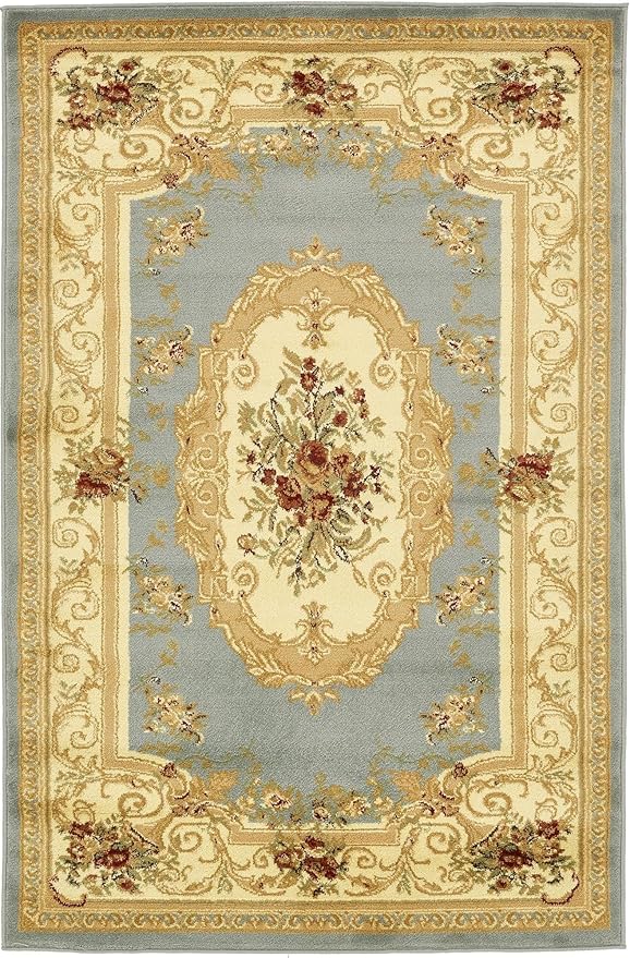 Rugs.com Chateau Collection Rug – 4' x 6' Light Blue Medium Rug Perfect for Entryways, Kitchens, Breakfast Nooks, Accent Pieces