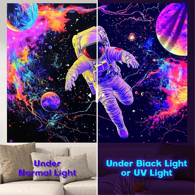 NYZE Astronaut Space Tapestry for Bedroom, Glow in the Dark Room Decor Wall Tapestries, Cool Galaxy Planet Wall Hanging, Wall Hanging for Men Guys Gamer Room Dorm Living Room 59X51in