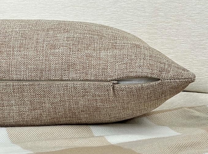 Aiking Home Woven Fine Faux Linen Throw Pillow Cover, Size 12"x18", Wheat