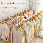Raybee 74" W Heavy Duty Clothes Rack, Double Rods Clothing Rack Load 630 LBS, Rolling Clothes Racks for Hanging Clothes 400+, Garment Rack for Bedroom, Laundry Room, Retail Store