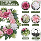 24-Inch Spring Wreath for Front Door with Hydrangeas Dahlias Daisy Silk Flowers and Berry Greenery for All Seasons Indoor Outdoor Wedding Farmhouse Porch Wall Living Room Home Wedding Decor