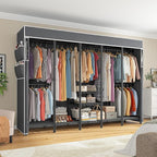 Raybee 90.6" W Clothes Rack with Cover Heavy Duty Clothing Racks for Hanging Clothes Extra Wide Portable Closet Loads 1200LBS Freestanding Garment Rack for Bedroom, Black