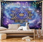Ambesonne Geometry Tapestry, Celestial and Terrestrial Harmony of Cosmos Mandala Form on Nebula Art, Fabric Wall Hanging Decor for Bedroom Living Room Dorm, 45" X 30", Indigo