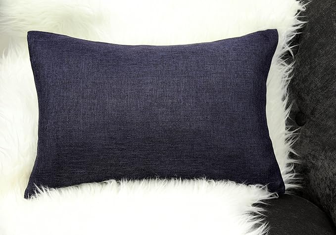 Aiking Home Woven Fine Faux Linen Throw Pillow Cover, Size 12"x18", Navy