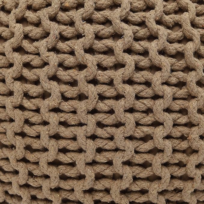 REDEARTH · Round Pouf Ottoman - Hand Knitted Cable Boho Poof Home Décor Pouffe Circular Footrest for Living Room - Nursery - Bedroom - Lounge 100% Cotton (19.5”x19.5”x14”) - Beige, Set of 2
