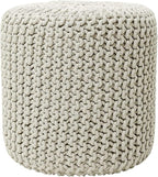 REDEARTH · Cylindrical Hand Knitted Pouf - Foot Stool Ottoman - Cord Boho Pouffe - Cotton Round Poof for Home Decor - Living Room - Nursery - Bedroom - Patio (16" x 16" x 16") - Ivory, Set of 2