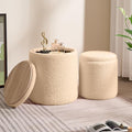 Sam Legend Round Boucle Ottoman with Storage Set of 2,Upholstered Vanity Stool Foot Rest with Removable Lid White Cylinder Stool Sitting Room Ottoman for Living Room Pouf Footstool,Gifts Beige