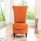 Royal High-Back Velvet Accent Chair for Vanity with Storage and Luxurious Upholstery, Retro Design and Versatile Usage for Livingroom, Bedroom, Lounge and Office, Red Orange