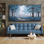 KLAKLA Framed Navy Blue Wall Art - Large Wall Art - Multi-layered Paint Overlay Effect Blue Leaves Plant Forest Picture Artwork Living Room Bedroom Wall Decor
