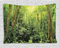 Ambesonne Rainforest Tapestry, Tropical Rainforest Landscape Malaysia Asia Green Tree Trunks Uncultivated Wood Print, Wide Wall Hanging for Bedroom Living Room Dorm, 60" X 40", Green Yellow