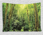 Ambesonne Rainforest Tapestry, Tropical Rainforest Landscape Malaysia Asia Green Tree Trunks Uncultivated Wood Print, Wide Wall Hanging for Bedroom Living Room Dorm, 60" X 40", Green Yellow