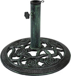 Sunnydaze 17lb Cast Iron Patio Umbrella Base - Heavy-Duty Round Metal Outdoor Market Umbrella Stand for Outside - 16-Inch - Green - Rose Blossom