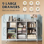 WLIVE White Dresser TV Stand for 45, 50, 55 inch TV, Entertainment Center with LED Lights & Charging Station, Chest of drawers with 9 Fabric Drawers and Open Shelves for Living Room, Hallway, Wood Top