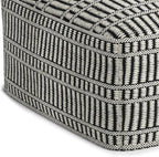 SIMPLIHOME Safford Square Pouf - 20 inch Wide Upholstered PET Polyester Ottoman in Black and White, Boho Indoor/Outdoor Footstool or Extra Seating for Living Room, Bedroom, or Patio, Assembled