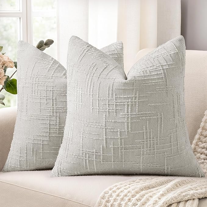 decorUhome Spring Light Grey Chenille Euro Sham Throw Pillow Covers 22x22 Set of 2 Textured Soft Cozy Slubby Couch Pillow Covers Modern Farmhouse Boho Decorative Pillow Cases for Bed Sofa Living Room