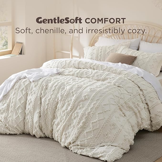 Bedsure Boho Duvet Cover King Size, Soft & Comfortable Elegant Design Boho Bedding for Decoration, Machine Washable Comforter Cover for All Seasons,Includes 1 Duvet Cover & 2 Pillow Shams,Beige