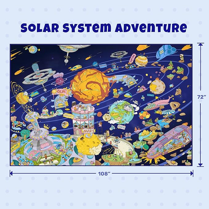 Solar System Explorer 6x9 Kids Area Rug – Educational Outer Space Map with Planets, Rockets, Robots & Aliens – Ideal for Playroom, Classroom, Living Room, or Science-Loving Children