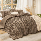 Bedsure Tufted Boho Comforter Set King Size - Light Brown Boho Bed Set, GentleSoft™ 3 Pieces Farmhouse Shabby Chic Embroidery Bedding, Gifts for Woman, Jacquard King Comforter for All Seasons