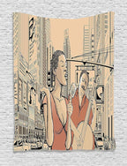 Ambesonne Jazz Music Tapestry, Singer Double-Bass Player in a Street of New York Urban Lifestyle Image, Wall Hanging for Bedroom Living Room Dorm Decor, 40" X 60", Brown Beige