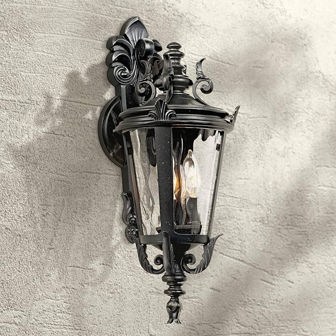 John Timberland Casa Marseille European Outdoor Wall Light Fixture Textured Black French 21 3/4" Clear Hammered Glass for Exterior House Porch Patio Outside Deck Garage Front Door Garden Home