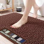 Neater Home Plush Bathroom Rugs 27x17 Thick Chenille Quick Dry Microfiber Absorbent Bath Mat, Soft Bath Rugs, Machine Washable Bathroom Floor Mat for Tub Shower Sink, Home Decor Accessories, Brown