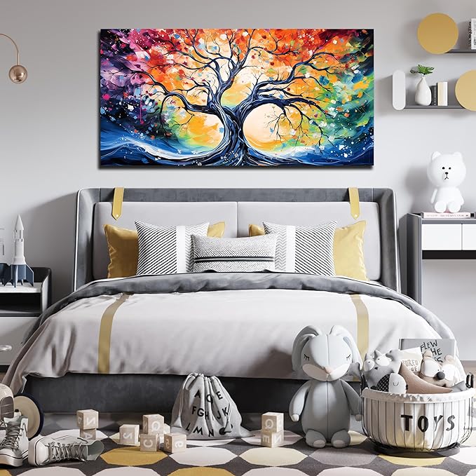 Large Canvas Wall Art Colorful Tree Picture Modern Living Room Bedroom Home Office Wall Decor Framed Canvas Prints Ready to Hang Size 30x60