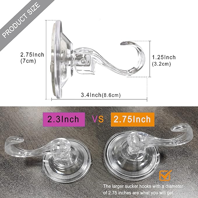 6 pack Suction Cup Heavy-Duty Wreath Hook,Large Clear Reusable Wreath Vacuum Hanger,use for Windows Tiles Glass Smooth Doors and Mirrors to Hang Bags Coats Umbrellas kitchenware and Christmas Wreaths