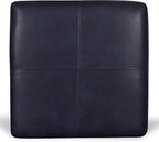 POLY & BARK Sequoia Ottoman – 35” Square Pouf with Feather-Down Topper – Full-Grain Leather Upholstered Pouf Ottoman for Living Room – Italian Leather in Midnight Blue