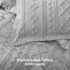 Bedsure Tufted Boho Comforter Set Twin Size - Light Grey Boho Bed Set, GentleSoft™ 2 Pieces Farmhouse Shabby Chic Embroidery Bedding, Gifts for Woman, Soft Jacquard Twin Comforter for All Seasons
