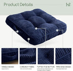 HIGOGOGO Washable Floor Pillow Cushion for Adults, Meditation Cushion Pillow, Large Square Floor Sitting, Removable Tufted Corduroy Cover, for Tatami Living Room or Yoga, 22x22 Inch, Machine Washable