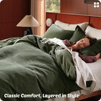 Bedsure Cotton Duvet Cover Queen - 100% Cotton Waffle Weave Olive Green Duvet Cover Queen Size, GentleSoft™ and Breathable Bedding Set for All Season, 3 Pieces, 90"x90"