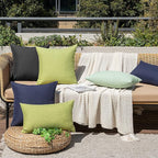 MIULEE Pack of 2 Decorative Outdoor Solid Waterproof Throw Pillow Covers Euro Sham Faux Linen Garden Farmhouse Cushion Cases for Halloween Tent Balcony Couch Sofa 24x24 Inch Black