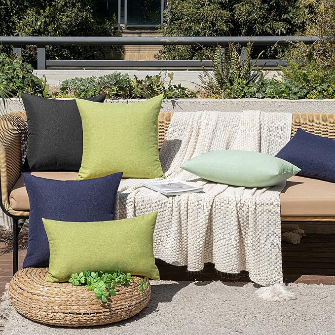 MIULEE Pack of 2 Decorative Outdoor Solid Waterproof Throw Pillow Covers Spring Faux Linen Garden Farmhouse Cushion Cases for Patio Tent Balcony Couch Sofa 20x20 Inch Moss Green