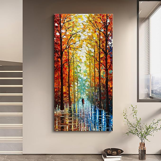 Art Hand-Painted Abstract Oil Painting, 48x24 Inch, Romantic Landscape, Vertical, Unframed, Living Room, Dining Room, Bedroom, Office