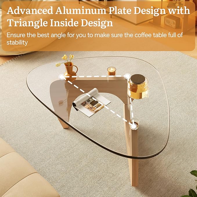 Coffee Tables Glass Small Farmhouse Coffee Table Mid-Century Modern Wood Center Table for Living Room, Original Transparent, 45 Inch