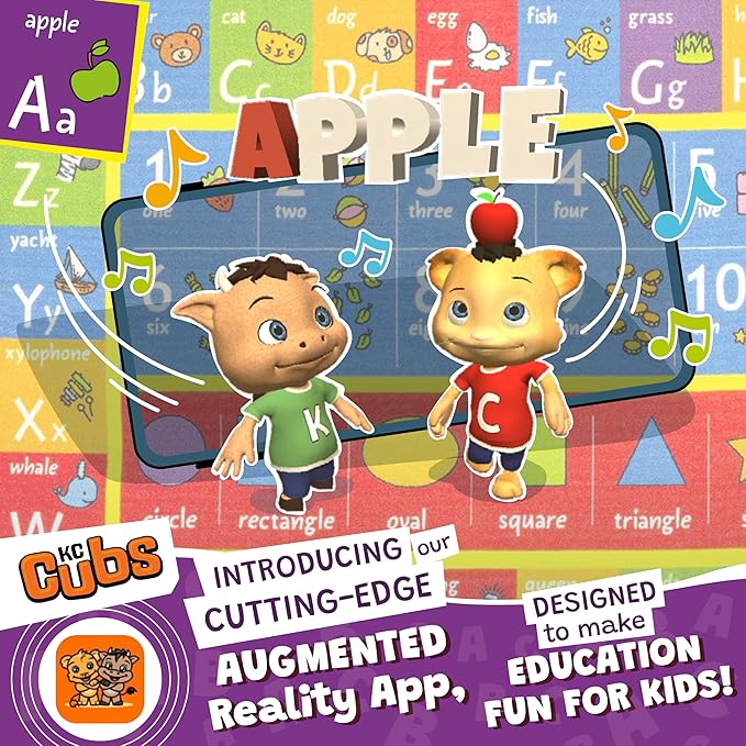 KC Cubs: Educational Rug: ABC Alphabet, Numbers & Shapes - 8x10' Playmat - Interactive Play, Activity Area Carpet, Bedroom-Classroom, Baby-Toddler-Kid