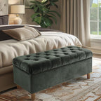 Homepop Home Decor | Tufted Ainsley Button Storage Ottoman Bench with Hinged Lid | Ottoman Bench with Storage for Living Room & Bedroom,Loden Green Velvet