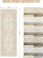 Runner Rug 2x6, Ultra-Thin Entryway Rug Non Slip Washable Rugs for Laundry Room, Runners for Hallways, Vintage Soft Rugs for Living Room, Kitchen, Bedroom(Cream/Beige,2'x6')