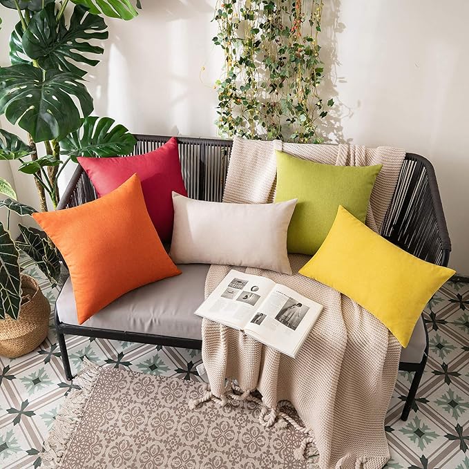MIULEE Pack of 2 Decorative Outdoor Solid Waterproof Throw Pillow Covers Faux Linen Garden Farmhouse Cushion Cases for Summer Patio Tent Balcony Couch Sofa 20x20 Inch Yellow