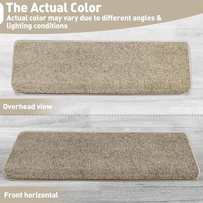 PURE ERA Bullnose Carpet Stair Treads Set Tape Free Non-Slip Indoor Stair Protectors Pet Friendly Rugs Covers Soft Skid Resistant Washable Reusable 9.5" x 30"(2 Pieces,Cream Gray)
