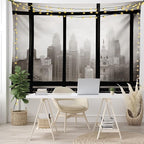 Ambesonne City Tapestry King Size, Philadelphia City Rooftop View Through Window Skyline Landmark Rooftop Travel, Wall Hanging Bedspread Bed Cover Wall Decor, 104" X 88", Grey Black