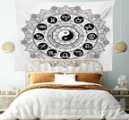 Ambesonne Ying Yang Tapestry, Round Zodiac Theme Design in Centre Astrology Signs Print, Fabric Wall Hanging Decor for Bedroom Living Room Dorm, 45" X 30", White Black