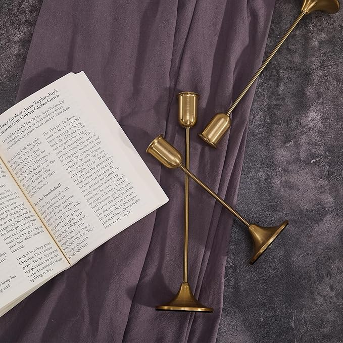 Candlestick Holders, Taper Candle Holders Set of 3, Gold Vintage Candle Sticks Holder Decor for Table Centerpiece, Fireplace Mantel, Weddings, Housewarming & Christmas Décor