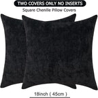 GAWAMAY Decorative Square Throw Pillow Covers 18"x18" Inch Set of 2, Super Soft Chenille Pillows Farmhouse Fall Pillowcase for Living Room Bedroom Sofa Couch Cushion Cover Black 45x45cm (No Insert)