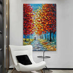 Art Hand-Painted Modern 3D Abstract Oil Painting 45x30 Inch Large Forest Landscape Vertical red Canvas Wall Art Living Room Bedroom Art Decoration