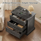 Huuger Nightstand with Charging Station, 3 Drawer Night Stand, 22 Inch Wider Side Table with Storage, Farmhouse Nightstand with Vintage Handles, Thicken Base, for Bedroom, Black