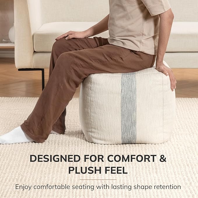 Anji Mountain Artisan Crafted Cotton Blend Pouf Ottoman | Versatile Floor Seating & Footstool for Living Room | Modern Boho Home Décor Accent | Filled Pouffe